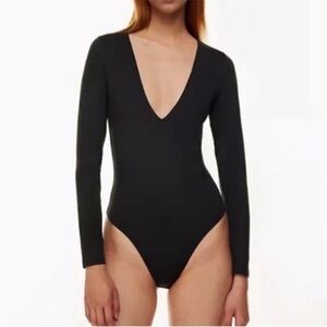 Babaton Black Deep V Long Sleeve Bodysuit